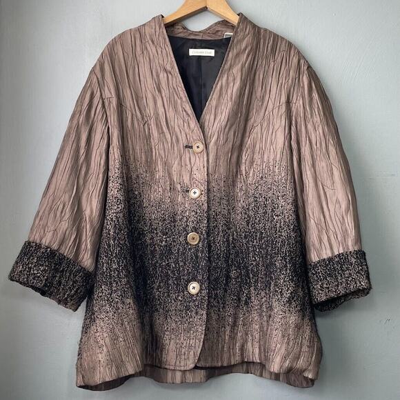 Coldwater Creek Womens Size 18 Taupe Crinkle Taffeta Jacket Evening Whimsigoth - Picture 1 of 12